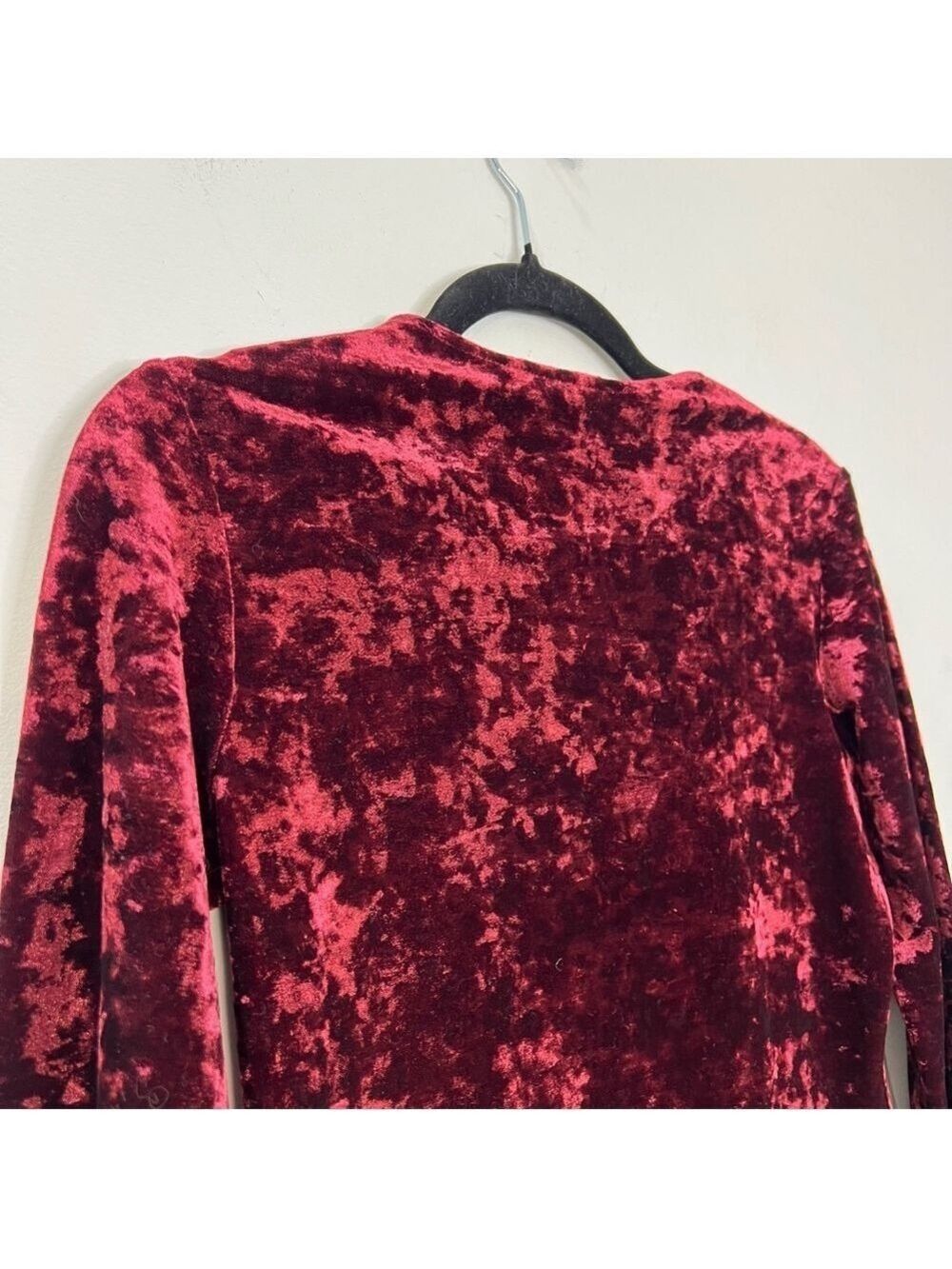 90s Y2K Esprit crushed velour burgundy minimalist top M - Picture 6 of 8